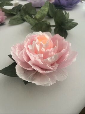 LED Votive Cover Soft Pink Faux Peony Flower table accent, all occasions, gifts